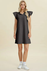Trendsi Double Take Full Size Ruffled V-Neck Cap Sleeve Dress -