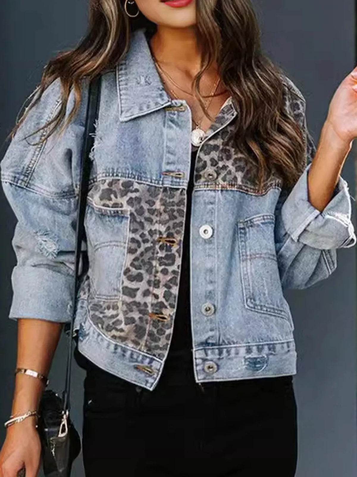 Leopard denim jacket, blue front
