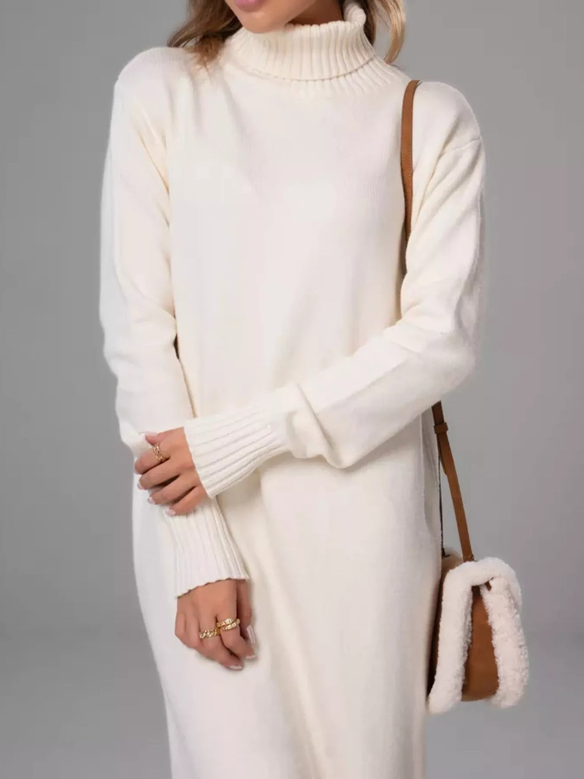 White turtleneck sweater dress
