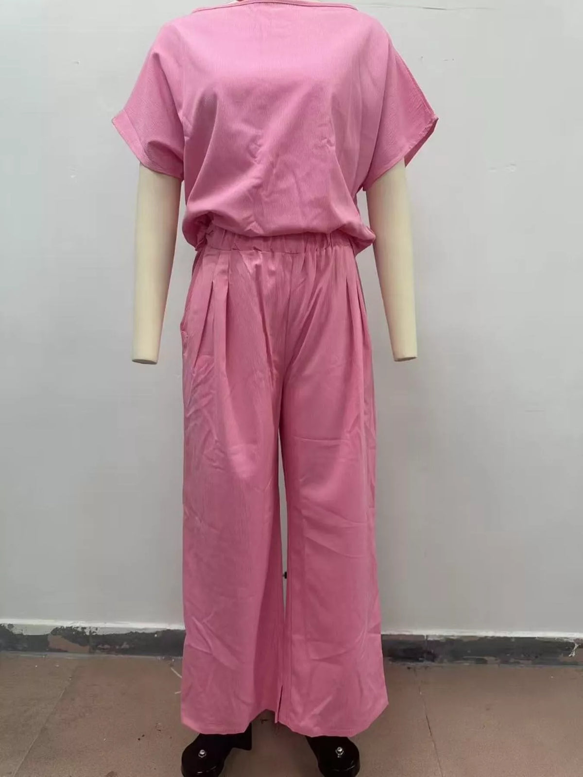 Trendsi Full Size Solid Color Top and Wide-Leg Pants Set Plus Size -