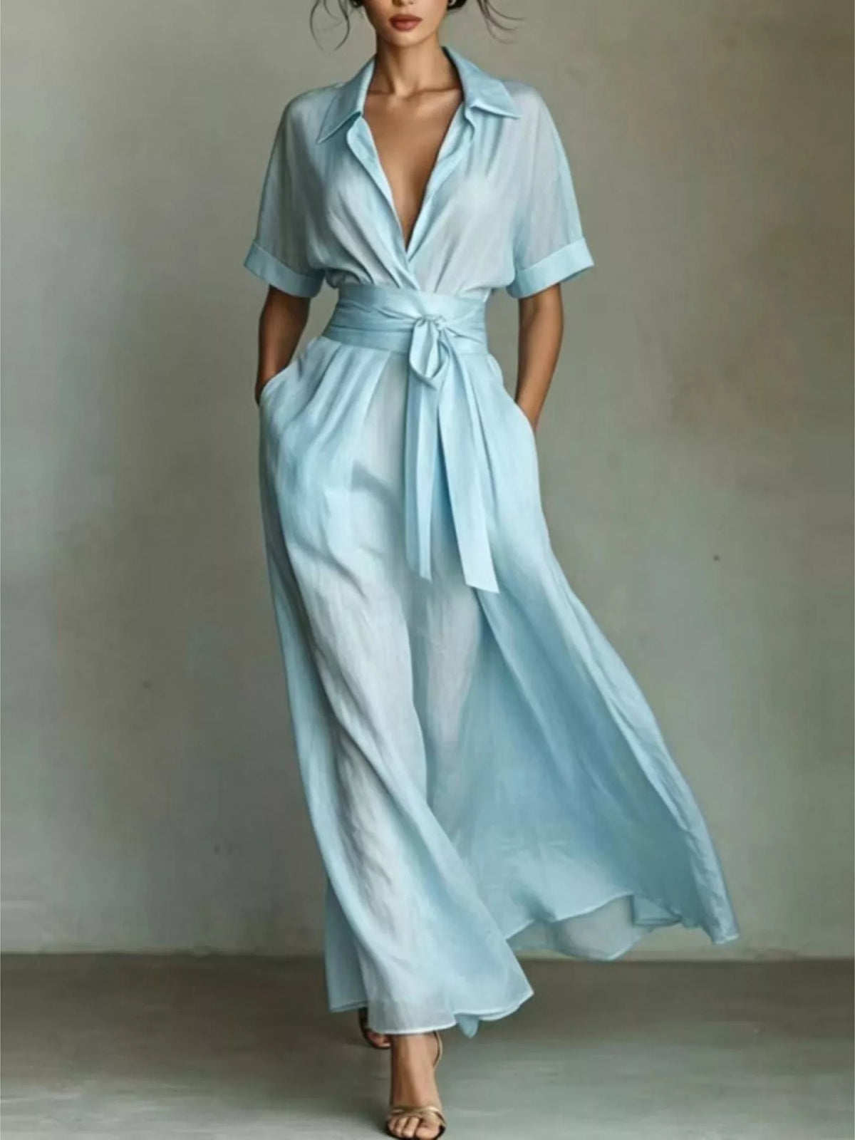 Maxi shirt dress, blue front