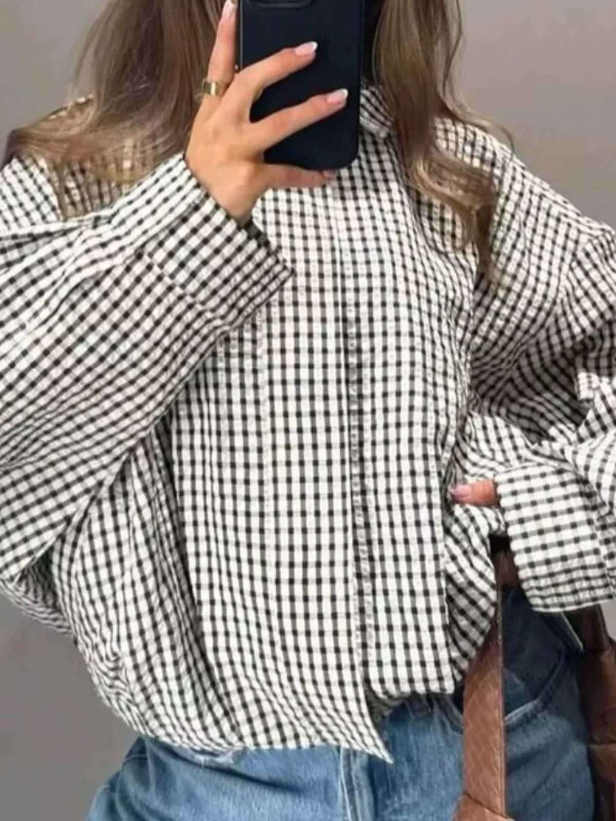 Black And White Plaid plaid stand-collar cropped jacket