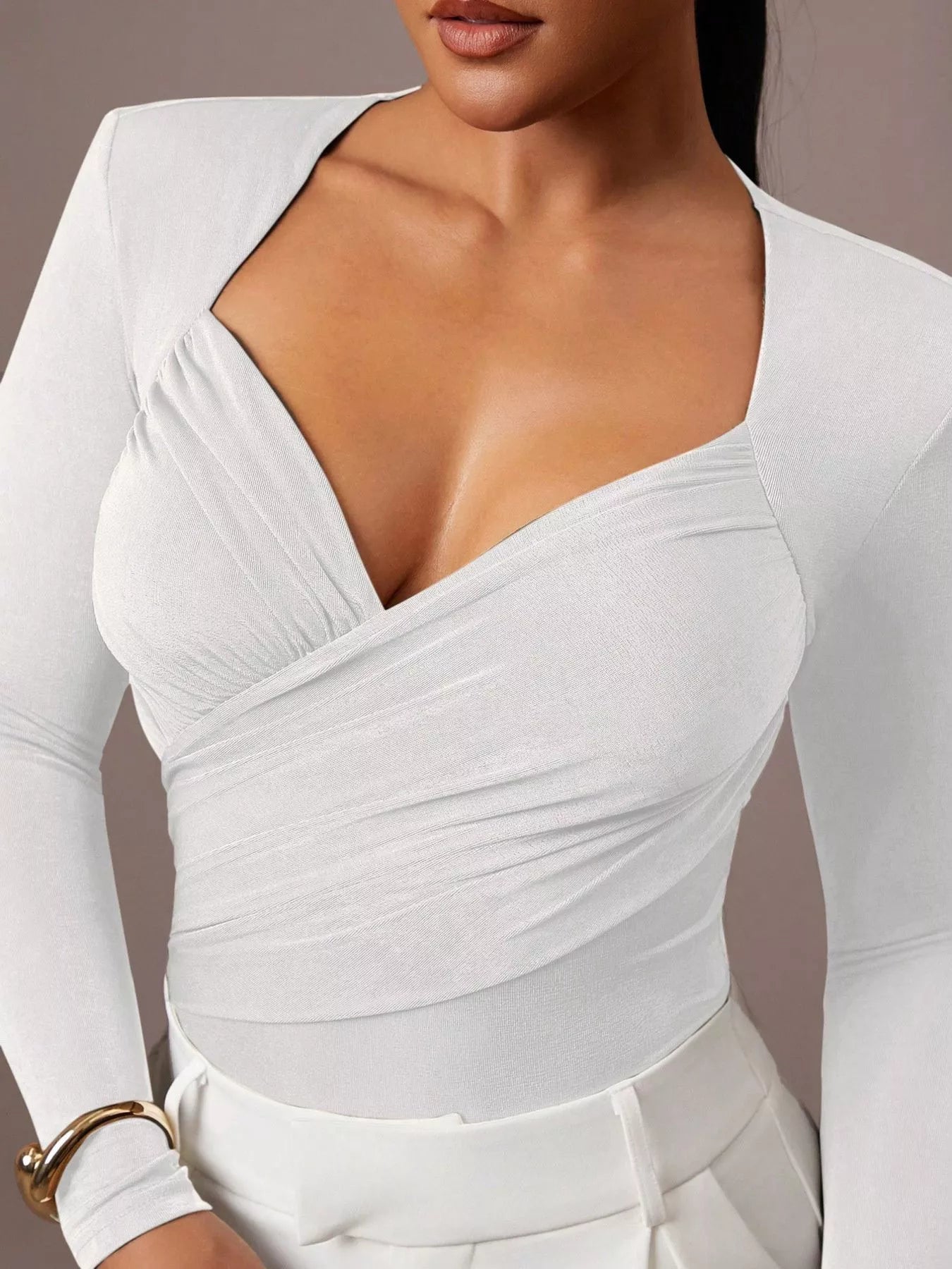 Trendsi Ruched Surplice Long Sleeve Bodysuit -
