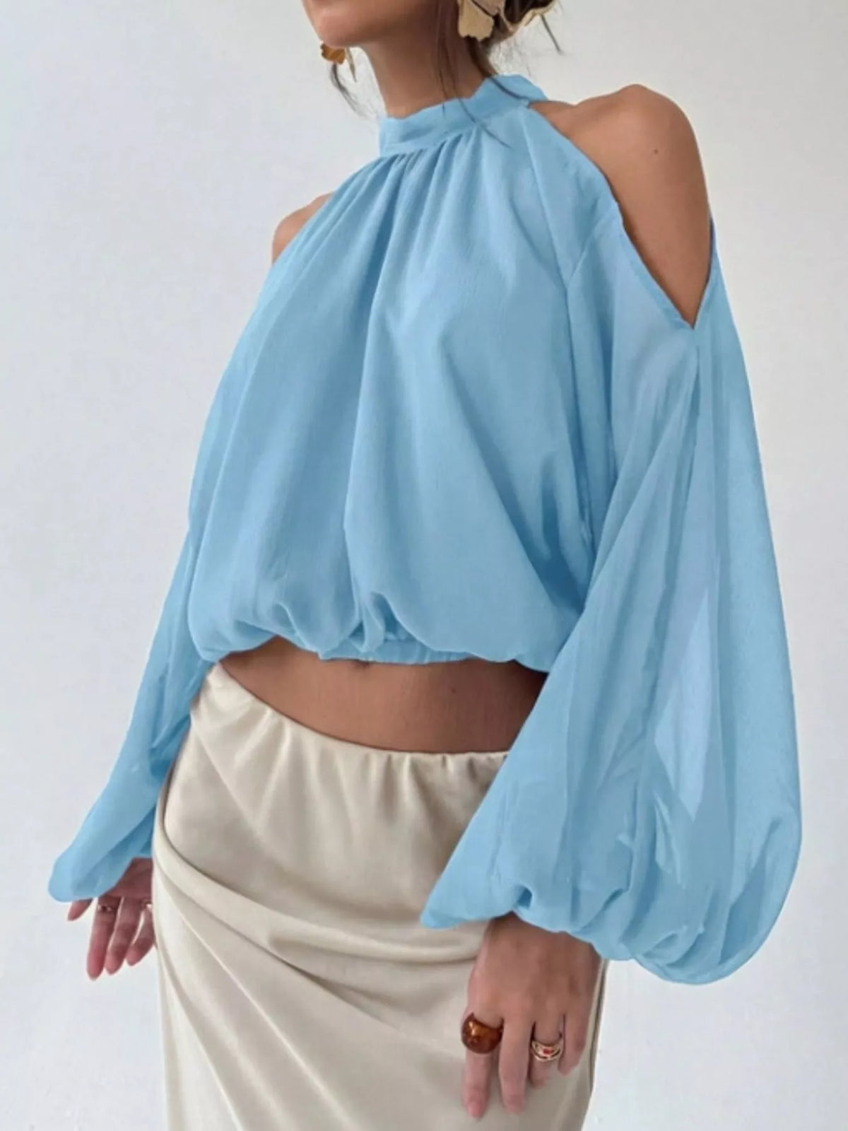Cold-shoulder blouse, blue side