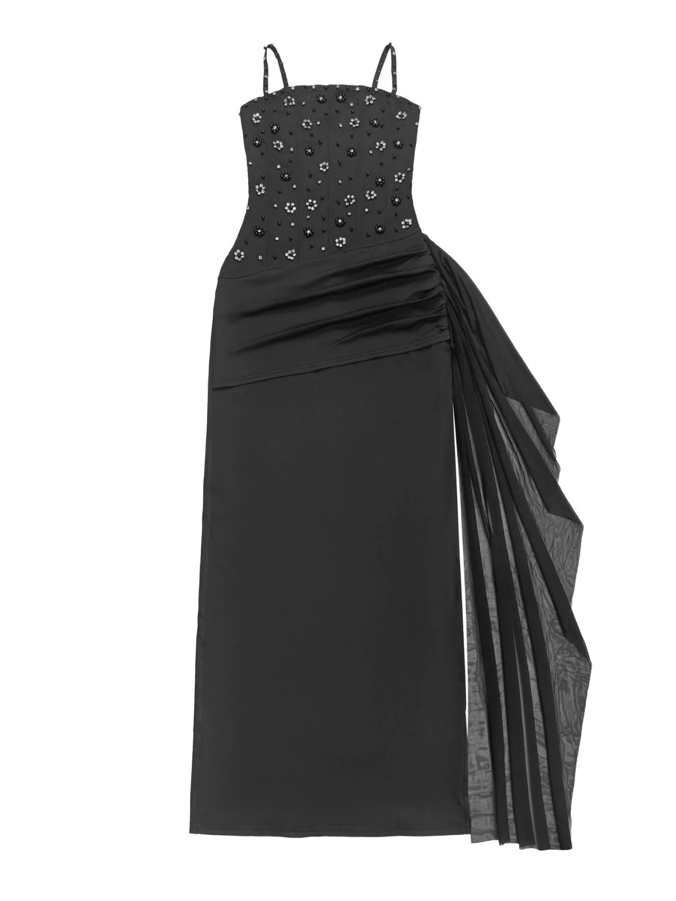 Trendsi Rhinestone Slit Maxi Dress with Draping Detail -