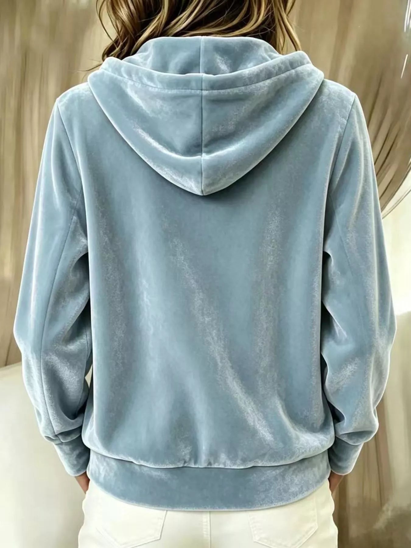 Trendsi Full Size Velvet Button-Down Hooded Outerwear Plus Size -