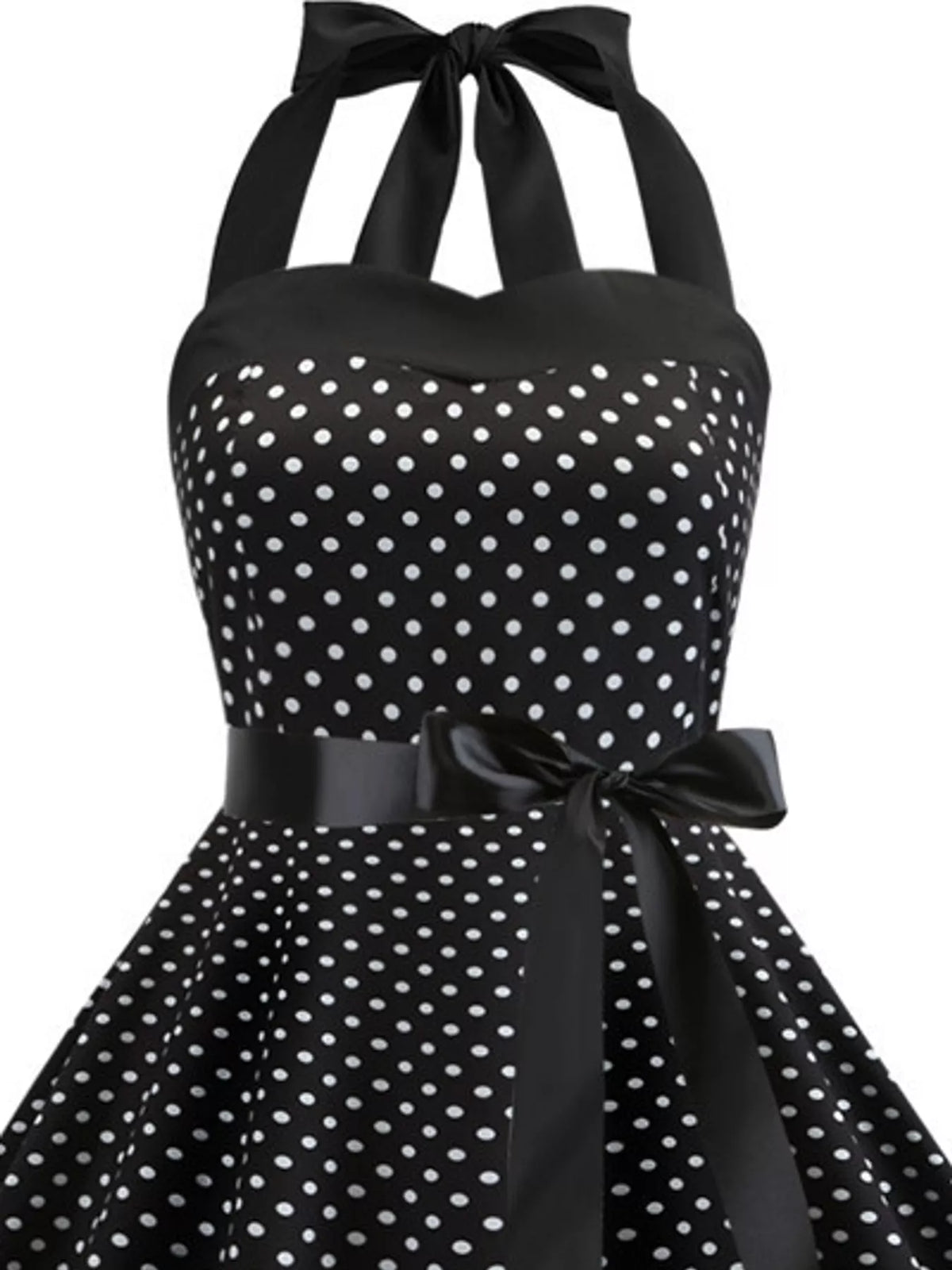 Halter neck sleeveless knee dress, construction and design details