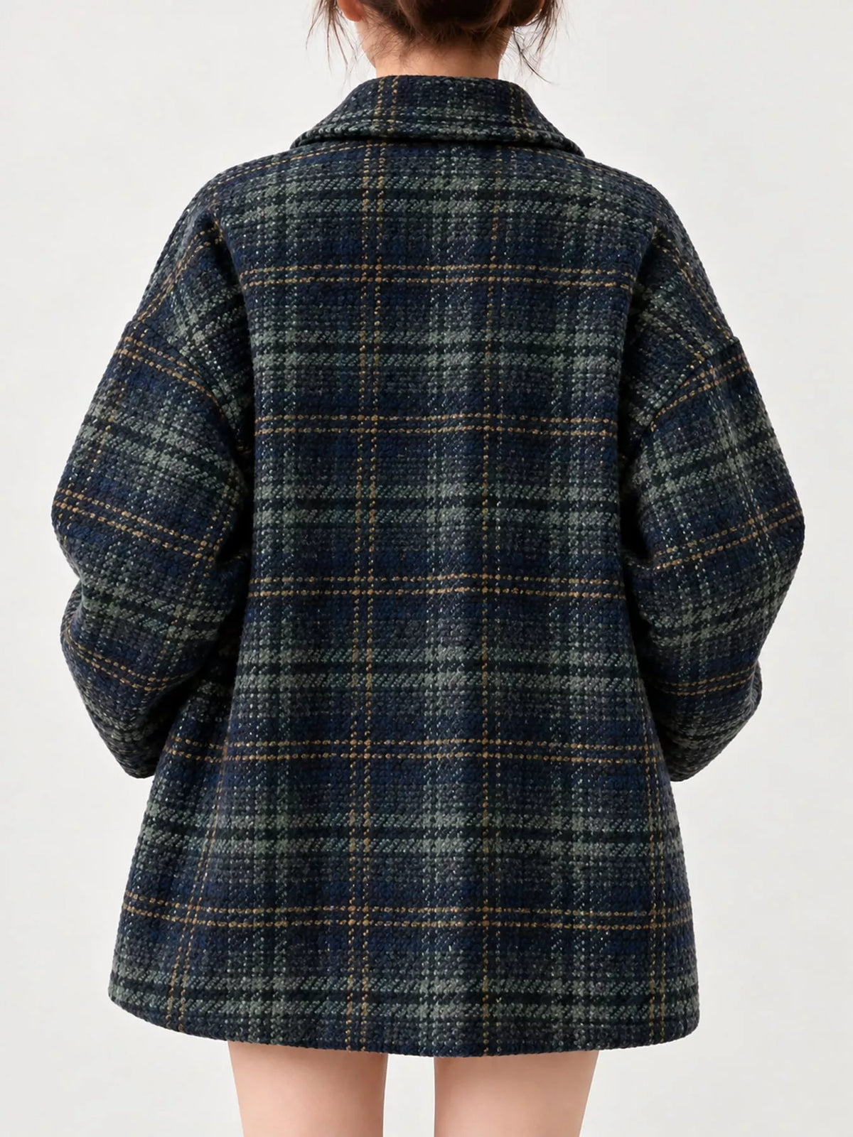 Vintage Plaid Double-Breasted Jacket — back view