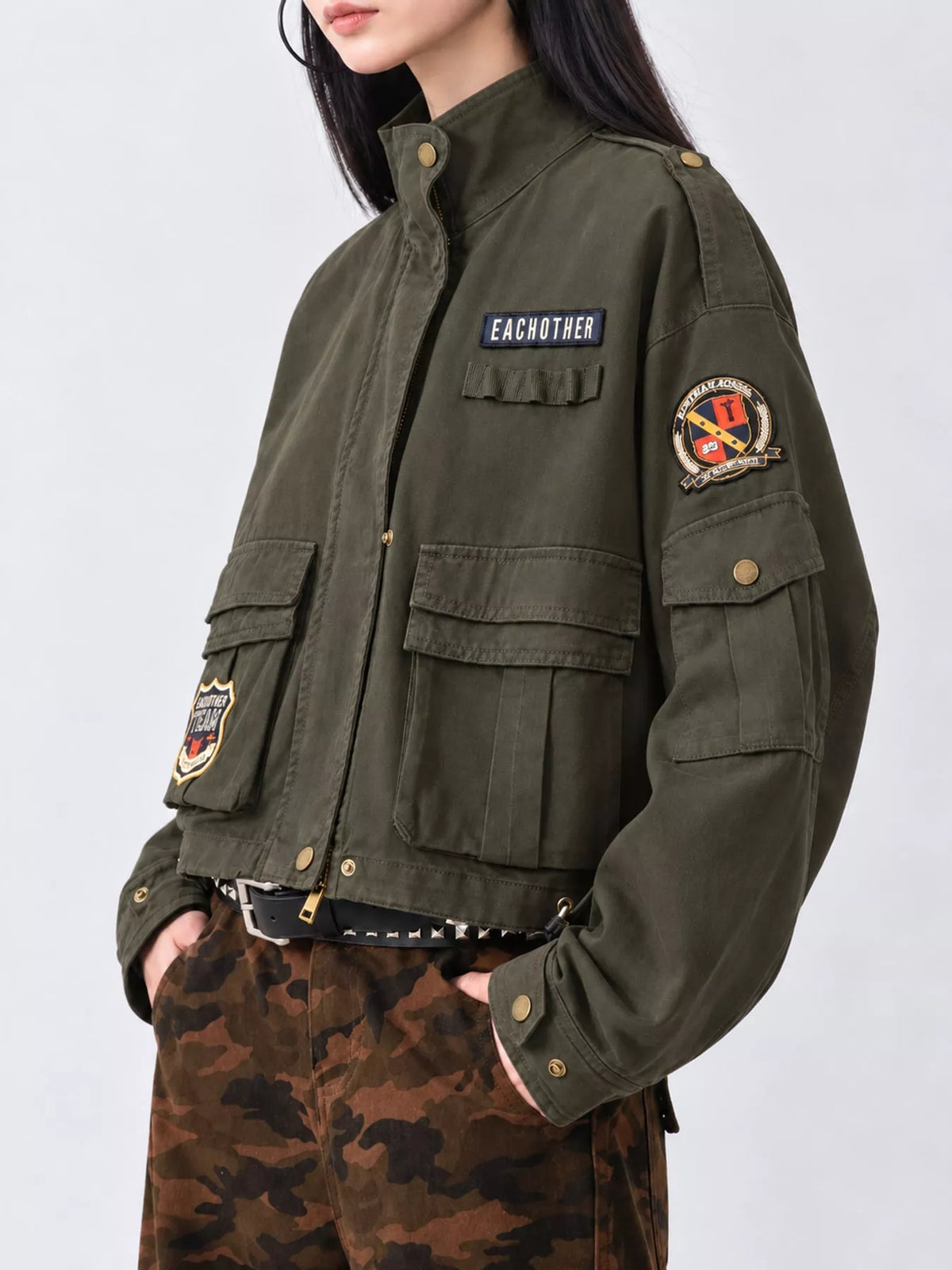 Multi Pockets Zip-Up Jacket — front view