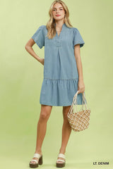 Trendsi Umgee Ruffle Hem Mini Denim Dress -