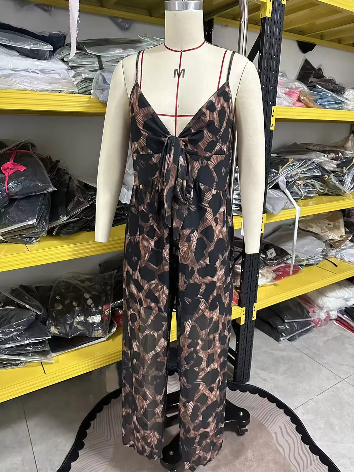 Tie-Knot Detail Geometric Print Wide-Leg Jumpsuit — garment front