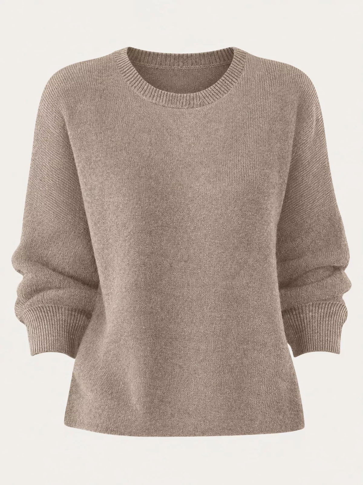 Camel crew neck sweater, back view