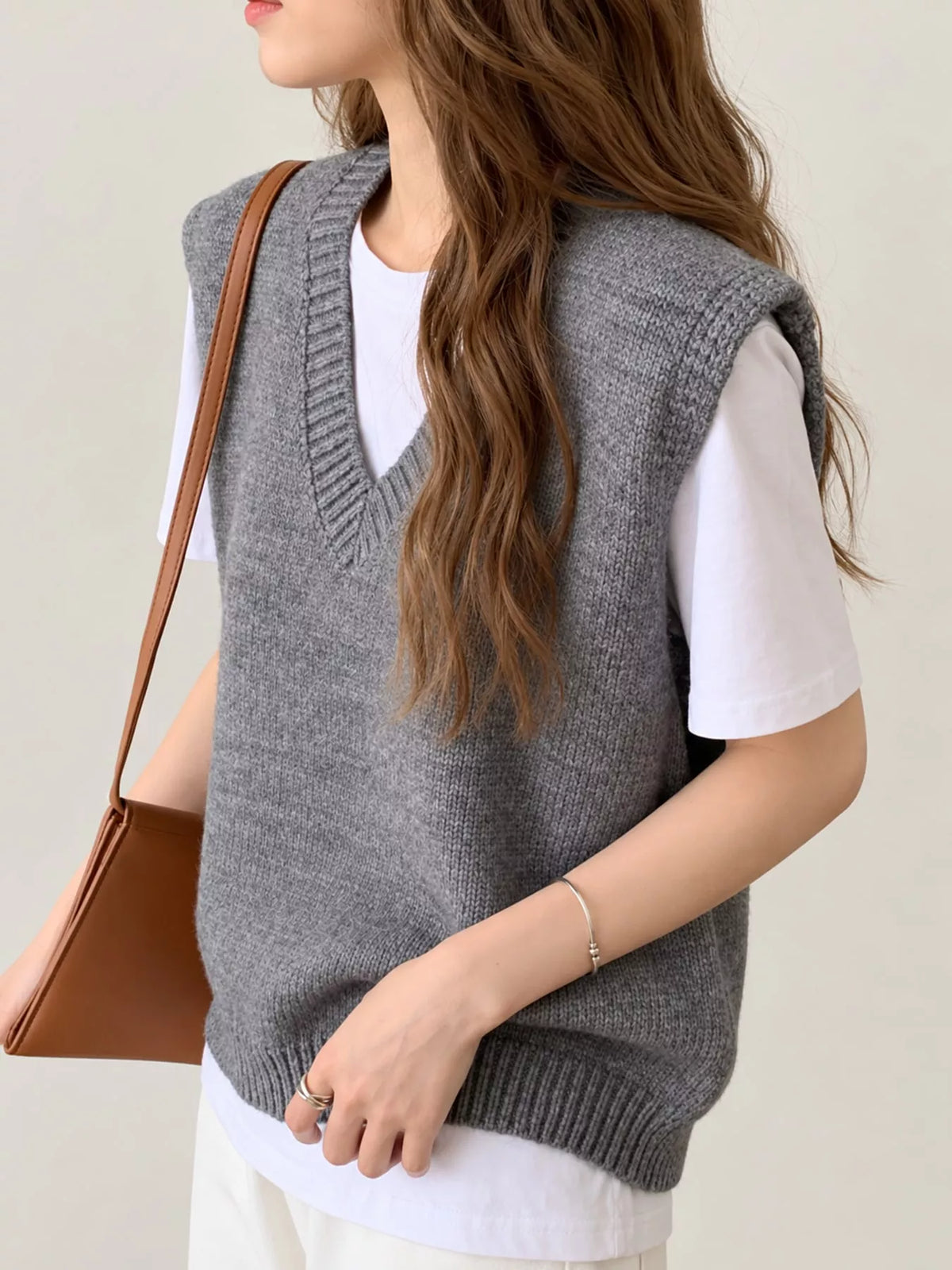 Gray v-neck knit sweater vest