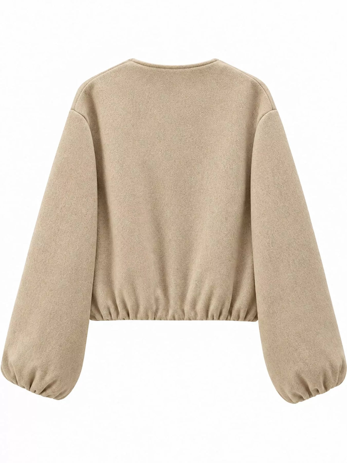 Beige zip-up long sleeve jacket — back view