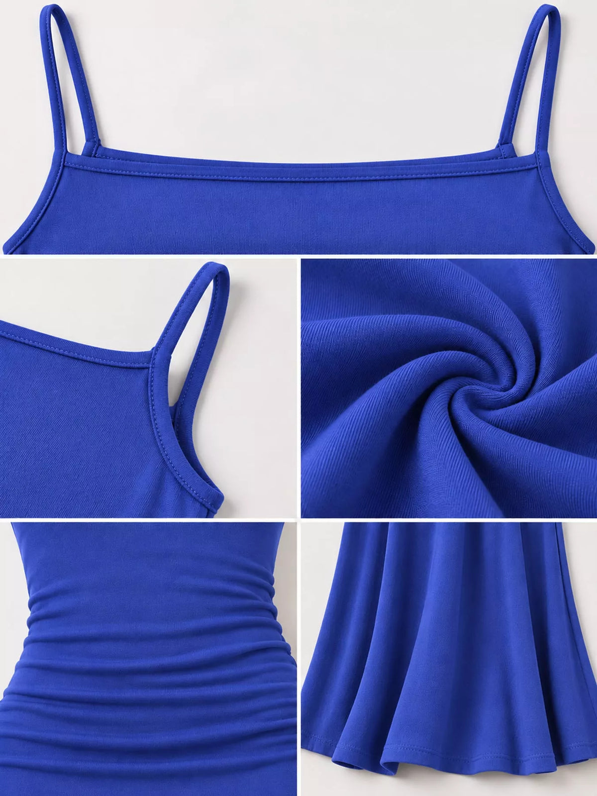 Square neck spaghetti-strap maxi dress, construction and design details