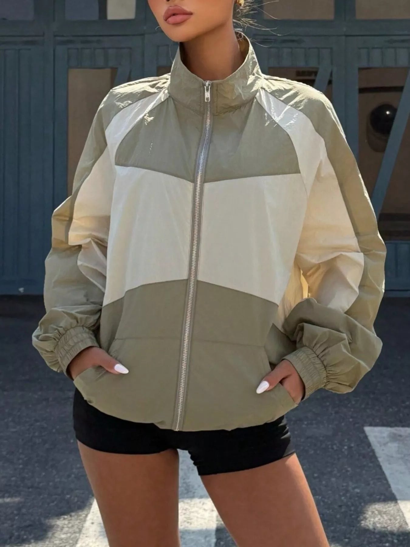 Trendsi Color Block Zip-Up Jacket -
