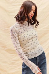 Trendsi SO ME Floral Print Textured Long Sleeve Knit Top -