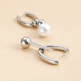 Trendsi Asymmetrical Pearl Drop Hoop Earrings -