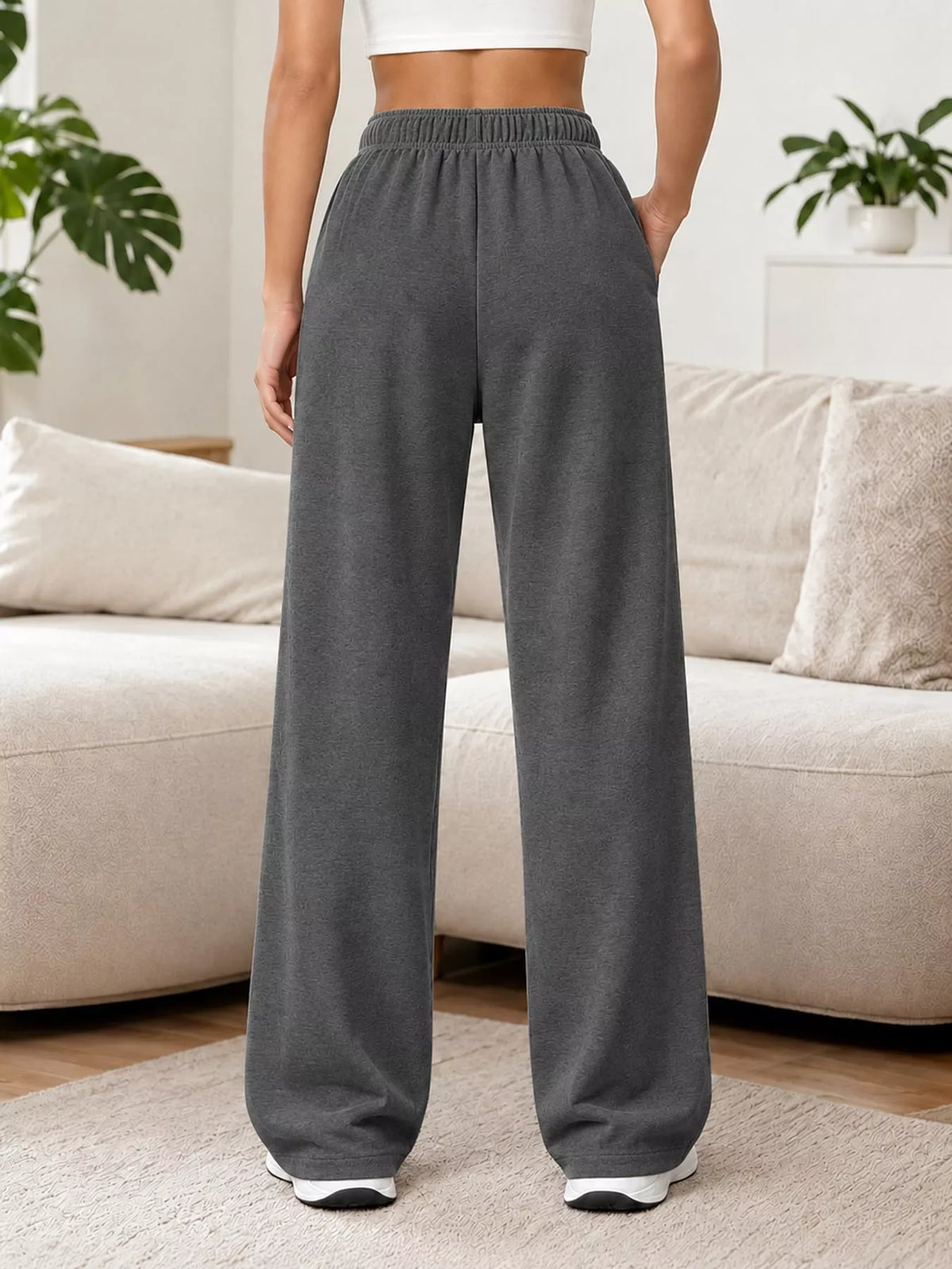 Charcoal wide-leg pants with drawstring