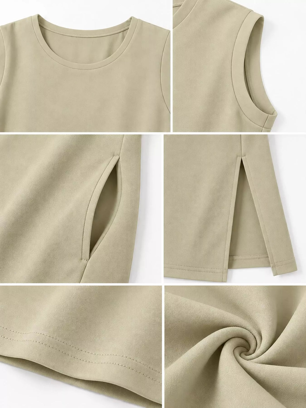Round neck sleeveless maxi dress, construction and design details