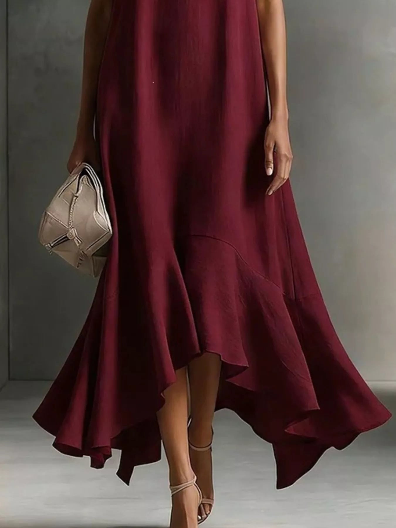 Trendsi Ruffled Hem Sleeveless Notched Dress -