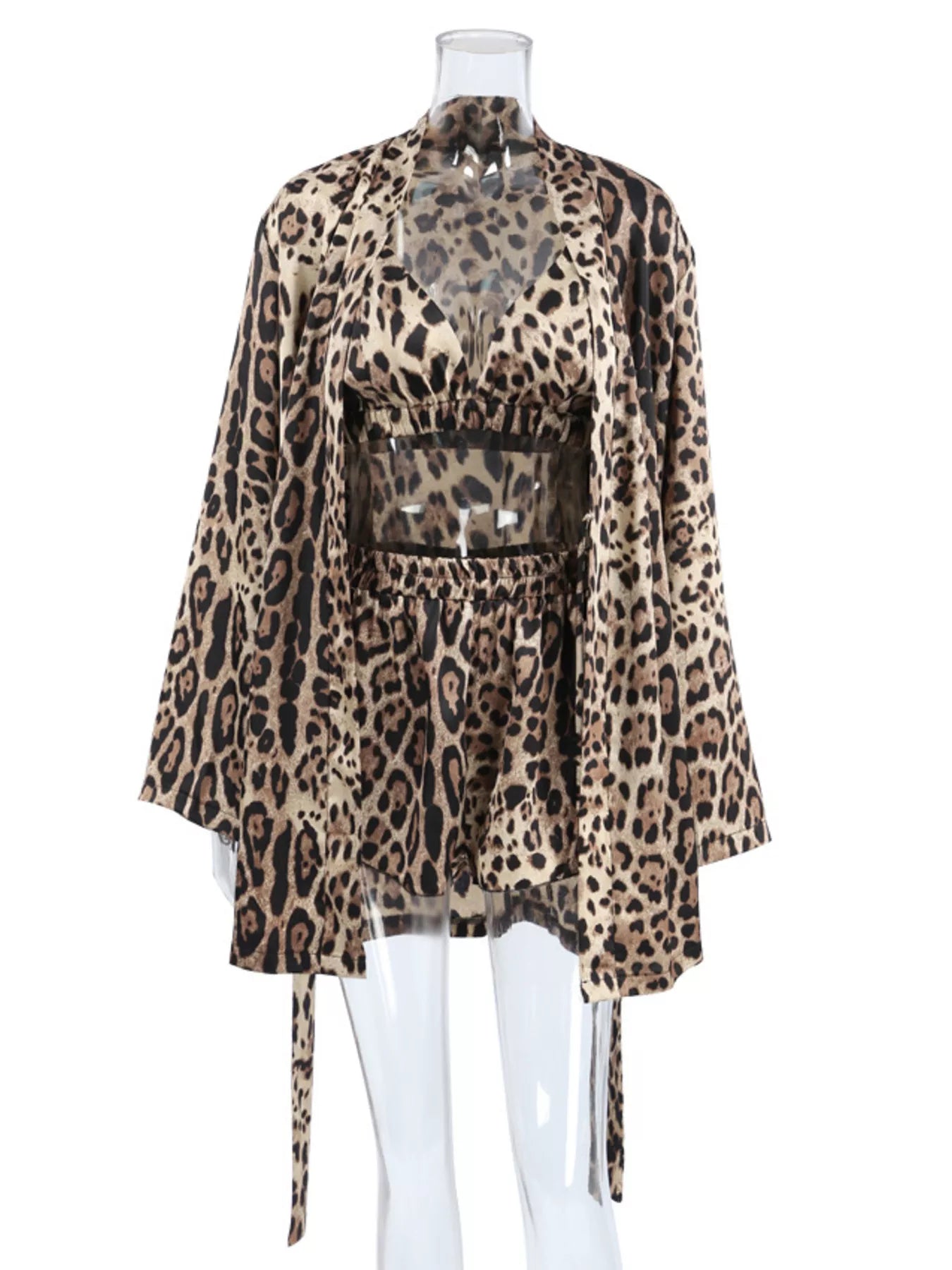 Trendsi Leopard Bra & Cardigan and Shorts Set -