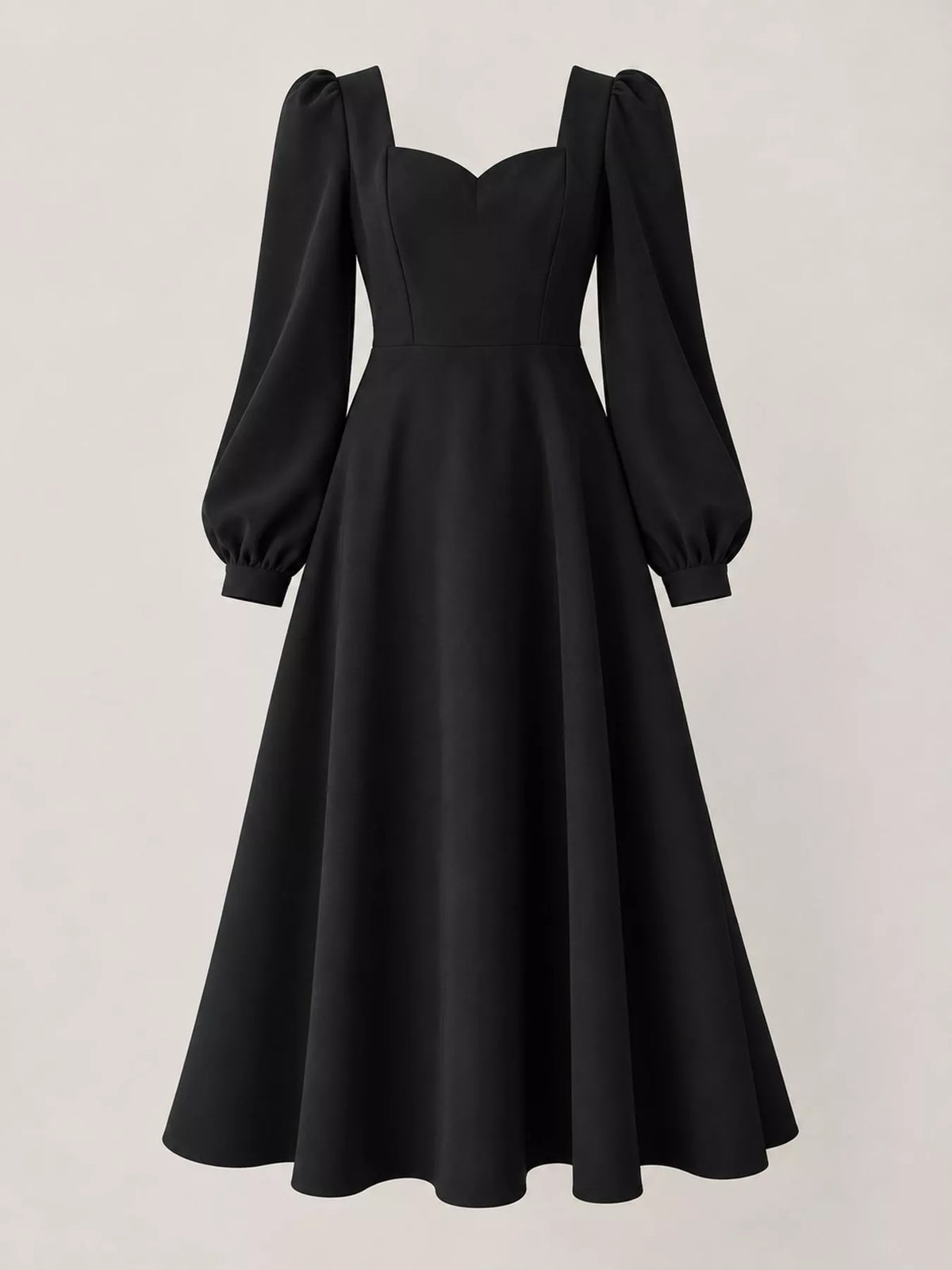 Black long sleeve a line midi dress, front view