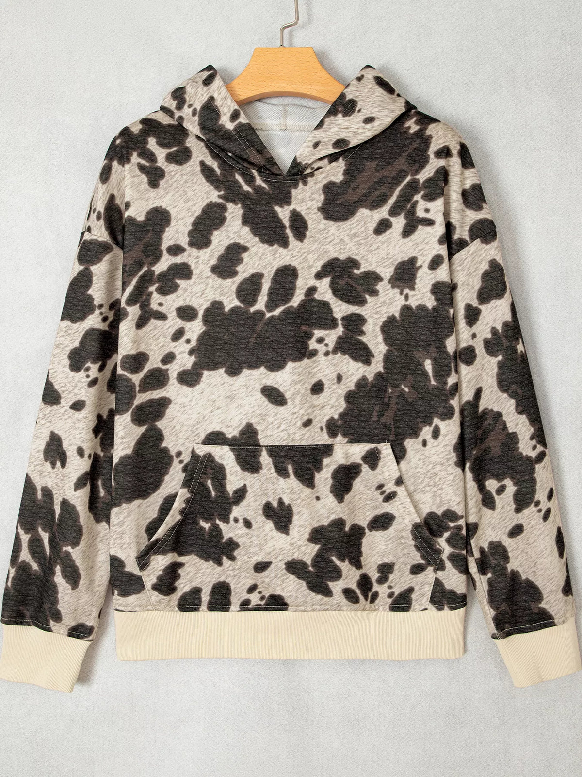 Cow Print Pocket Hoodie in multicolour, front view
