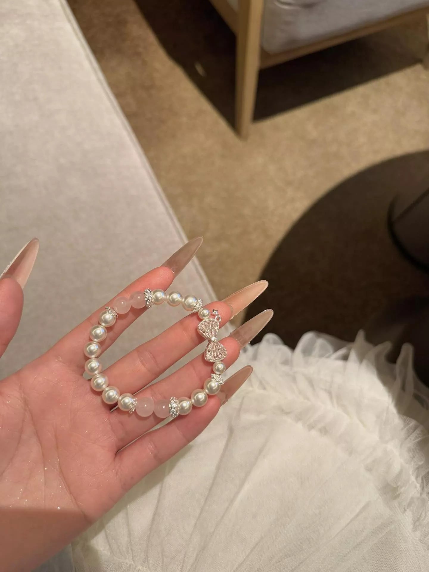 Trendsi Bow Charm Pearl Bracelet -