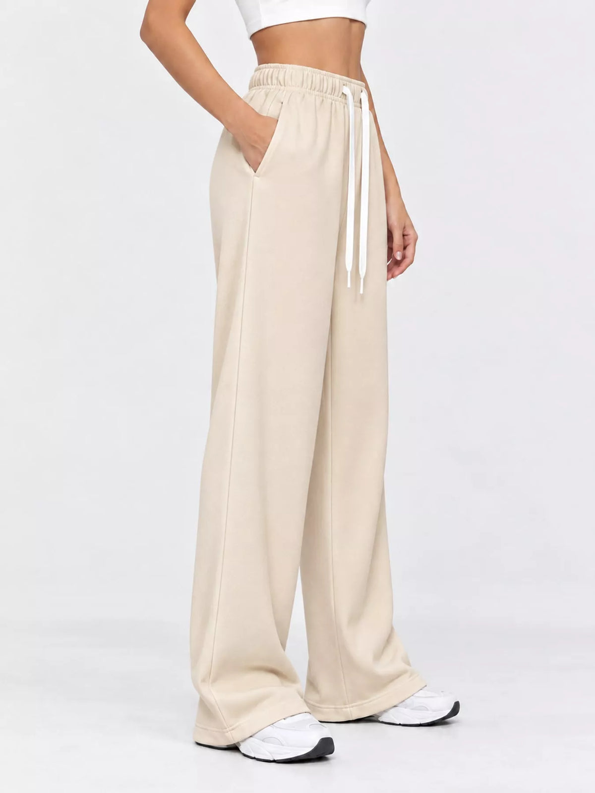 Apricot Color wide-leg pants with drawstring