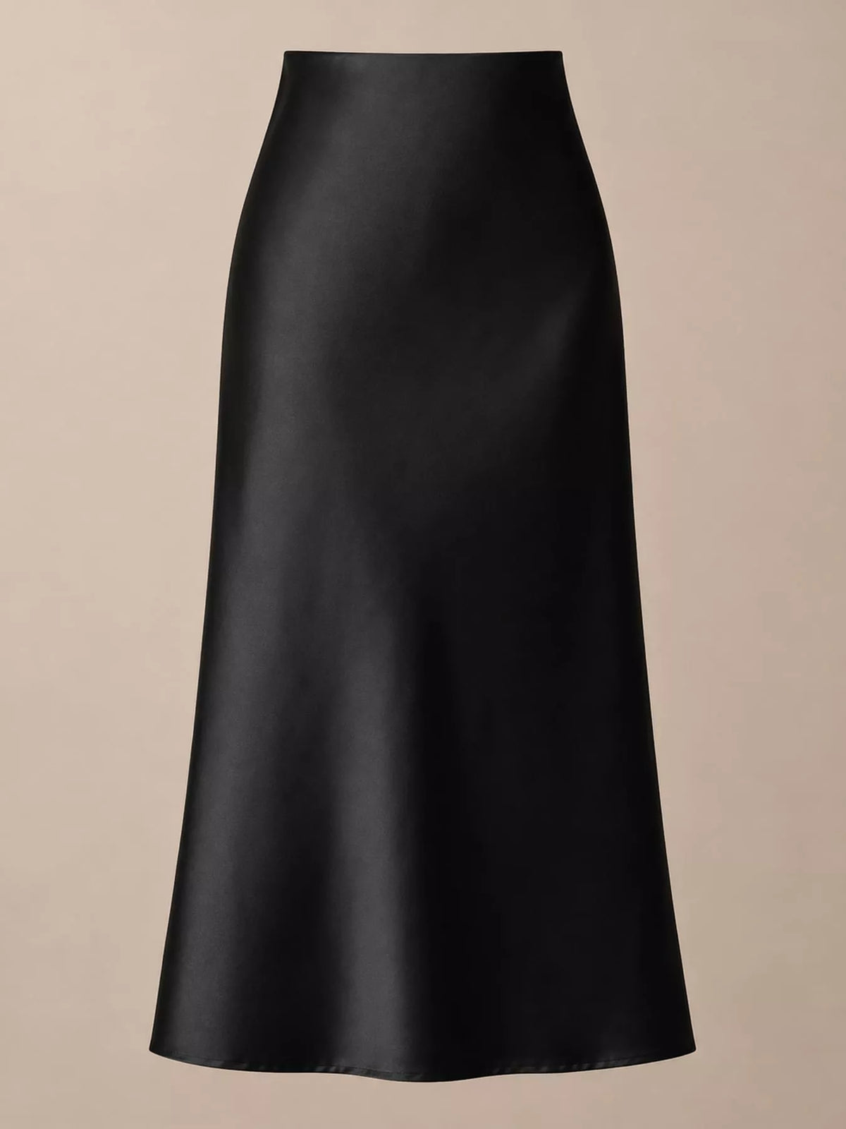 Satin midi skirt, black flat front