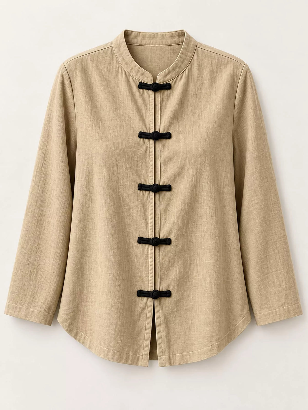 Chinese Style Mandarin Collar Blouse in khaki, front view