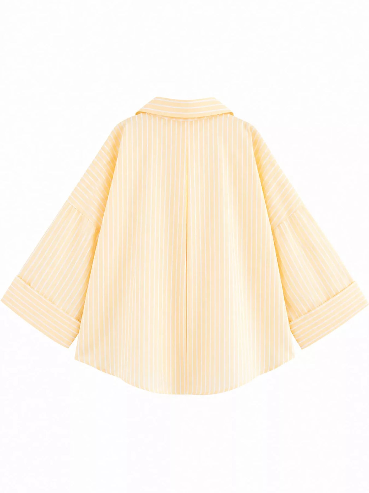Yellow And White Stripes button-up three-quarter sleeve shirt