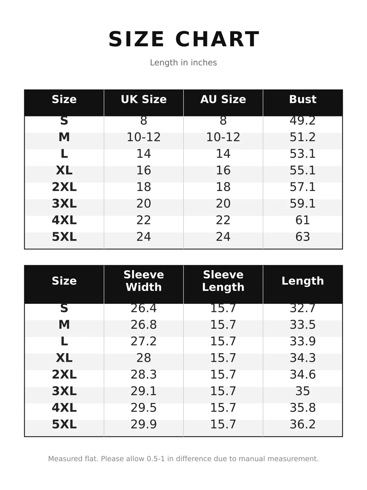 Size chart for drawstring zip-up oversized hoodie