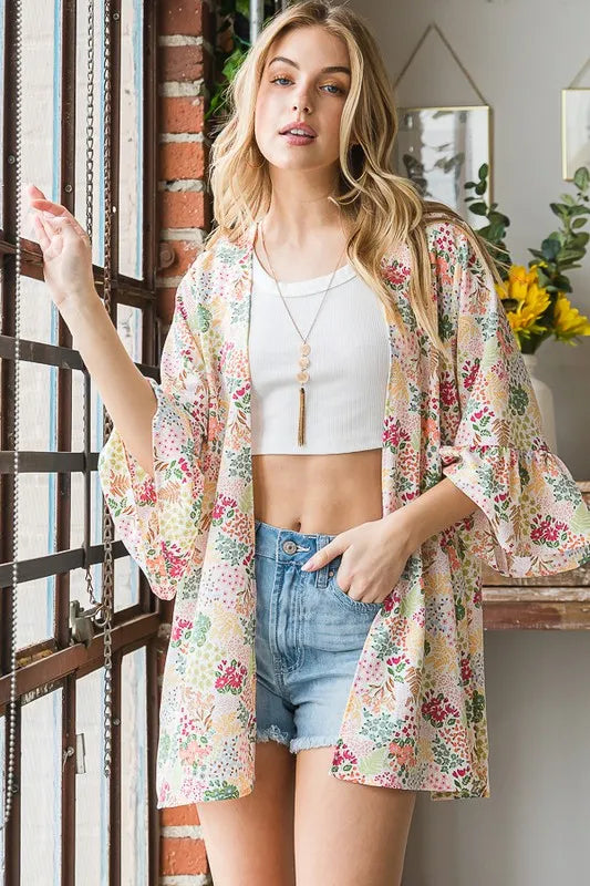 Trendsi Heimish Full Size Multi Color Floral Open Cardigan Plus Size -