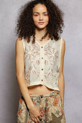 Trendsi POL Floral Embroidered Cropped Crochet Vest -