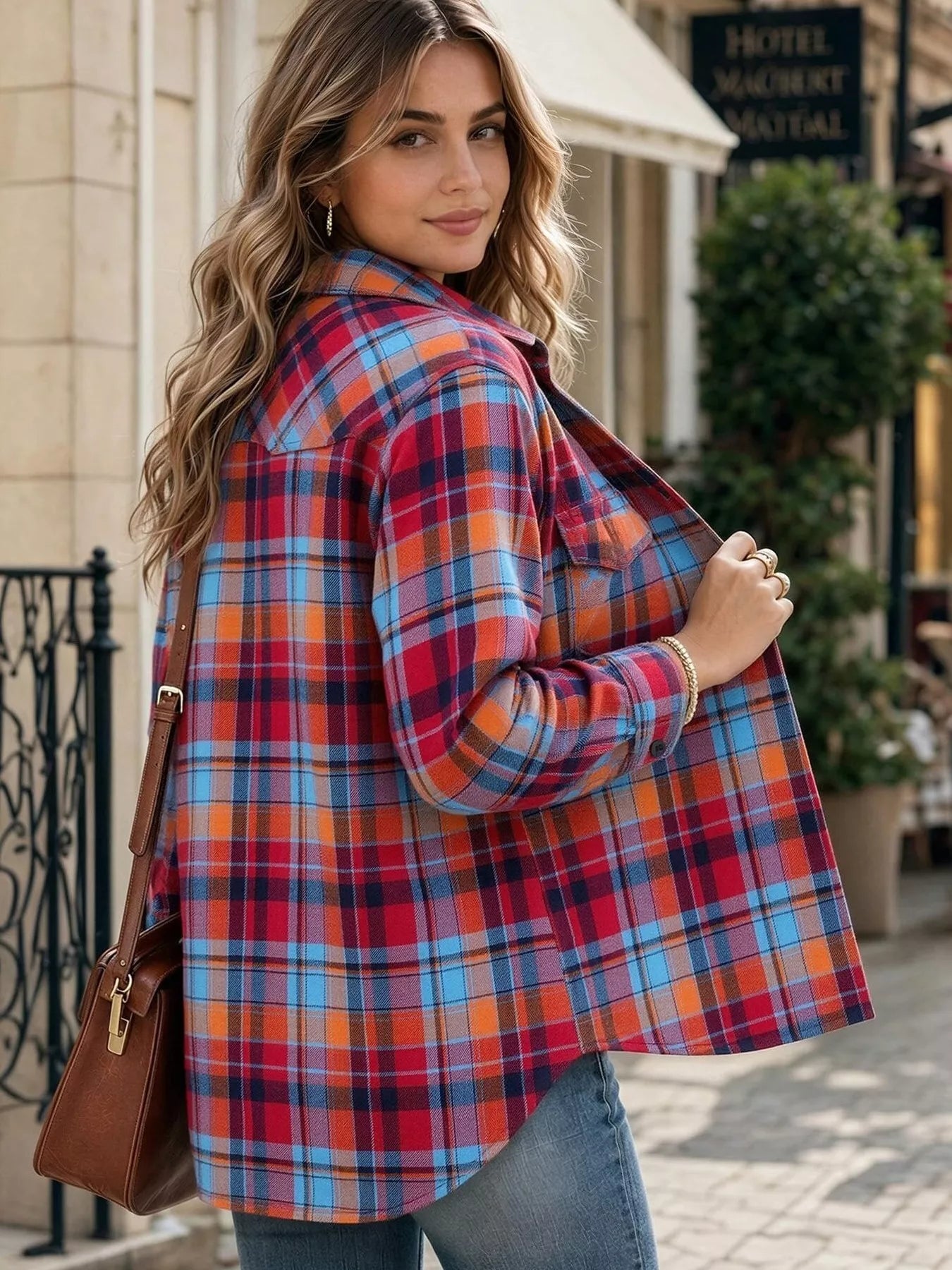 Trendsi Casual Plaid Button-Down Shirt -
