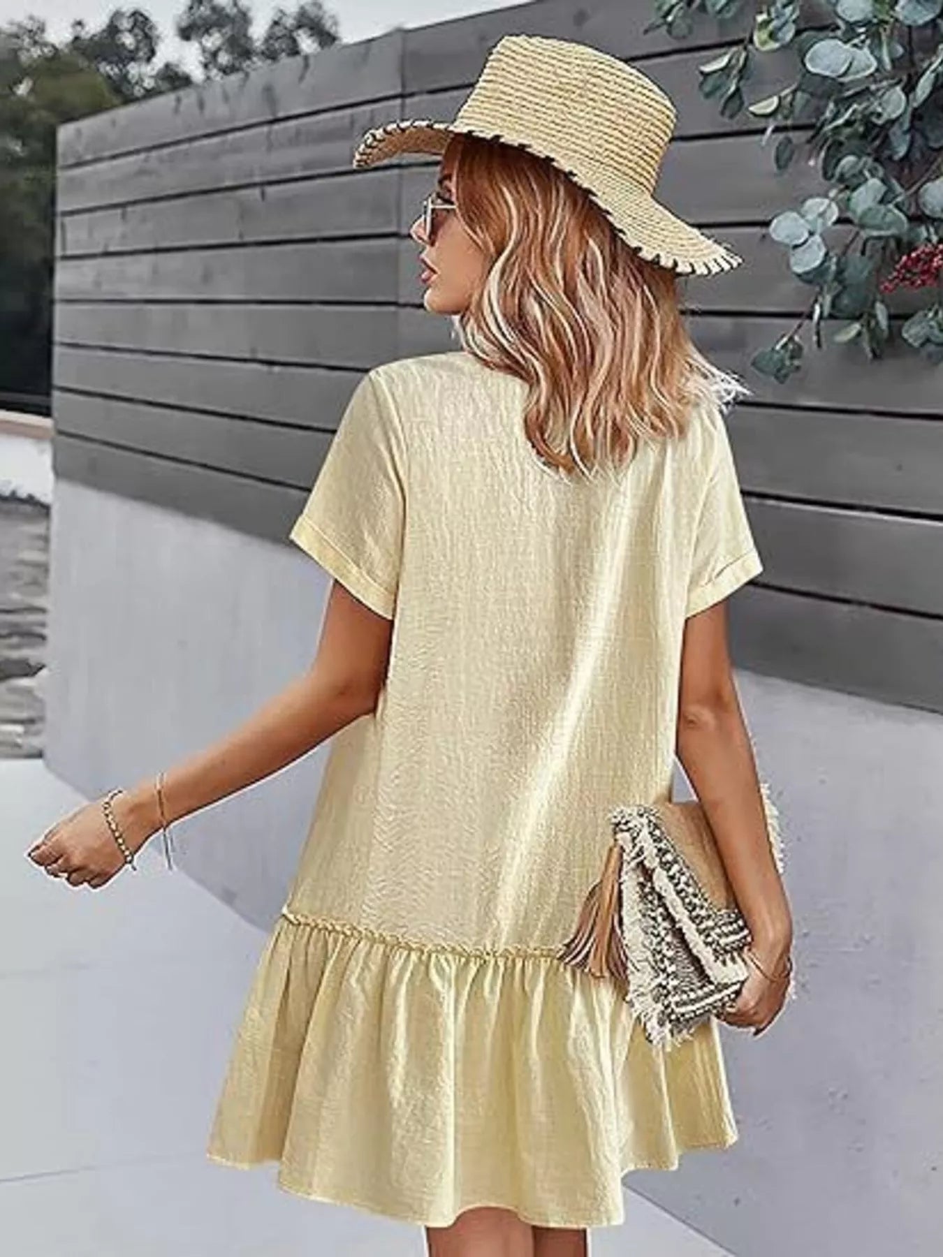 Trendsi Full Size Button-Down Ruffle Hem Mini Dress Plus Size -