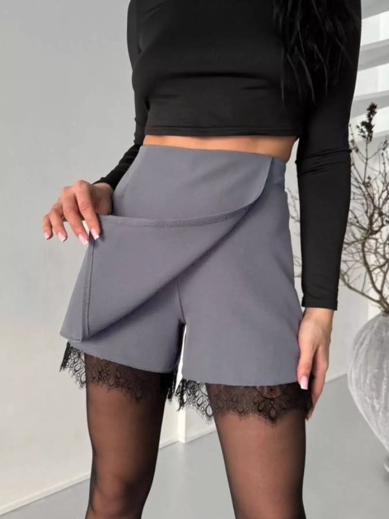 Trendsi High-Waisted Lace Hem Skort -