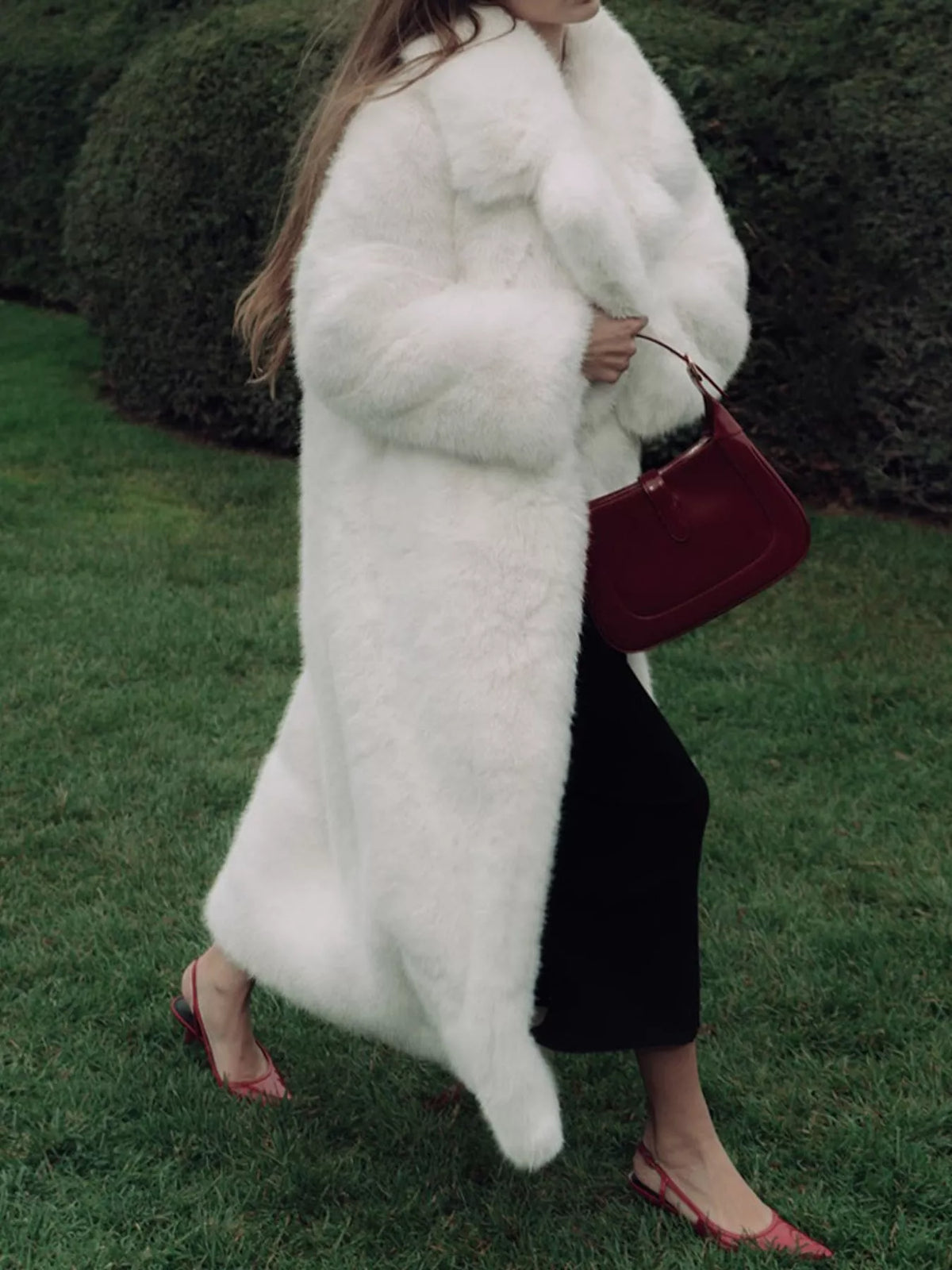 Faux Fur Open Front Longline Coat in white