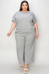 Trendsi Double Take Full Size Texture Short Sleeve Top and Pants Set -