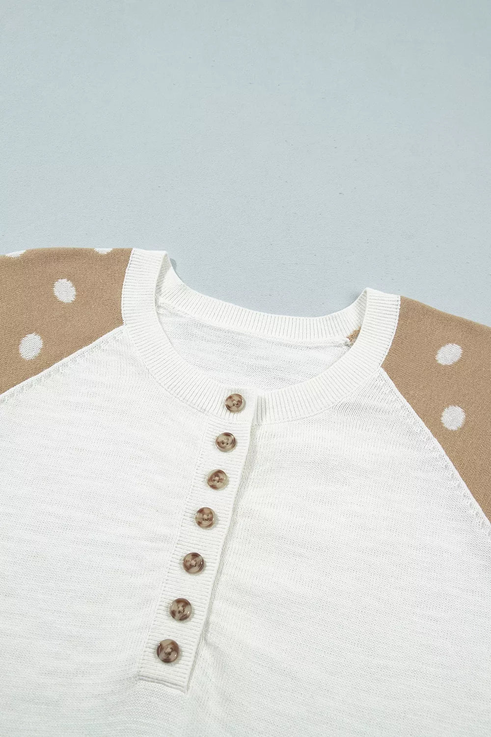 Trendsi Polka Dot Contrast Long Sleeve Button V Neck Sweater -