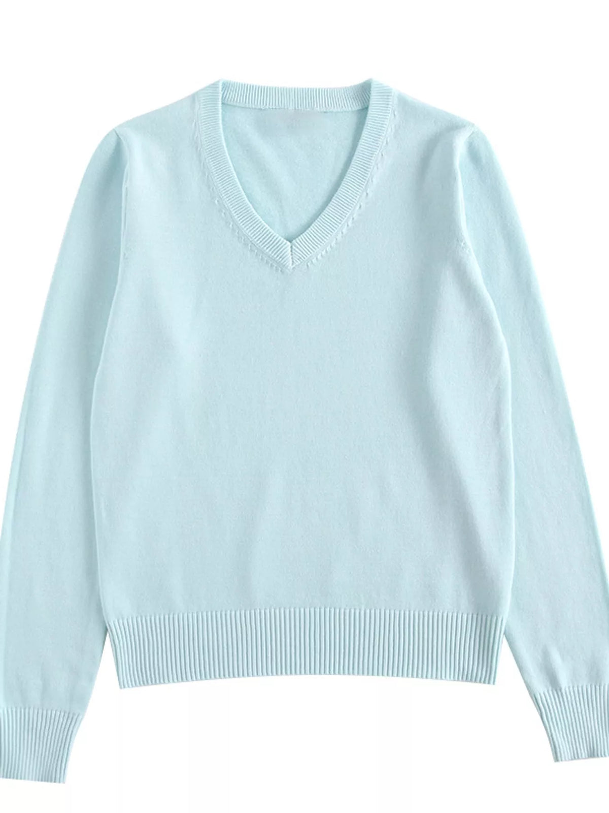 Women's V-Neck Long Sleeve Sweater in mint — flat lay view