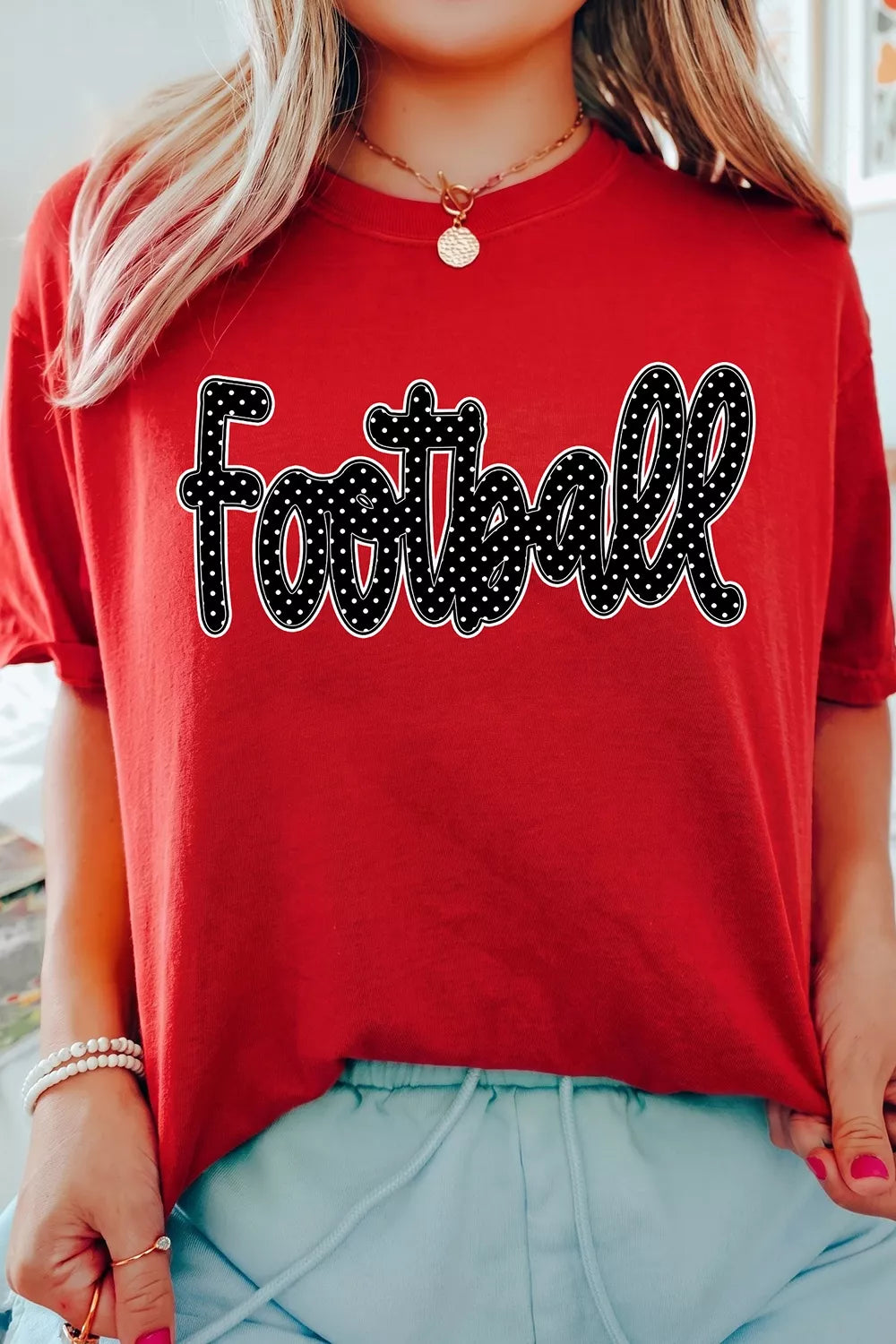 Football polka-dot letter graphic Game Day T-shirt