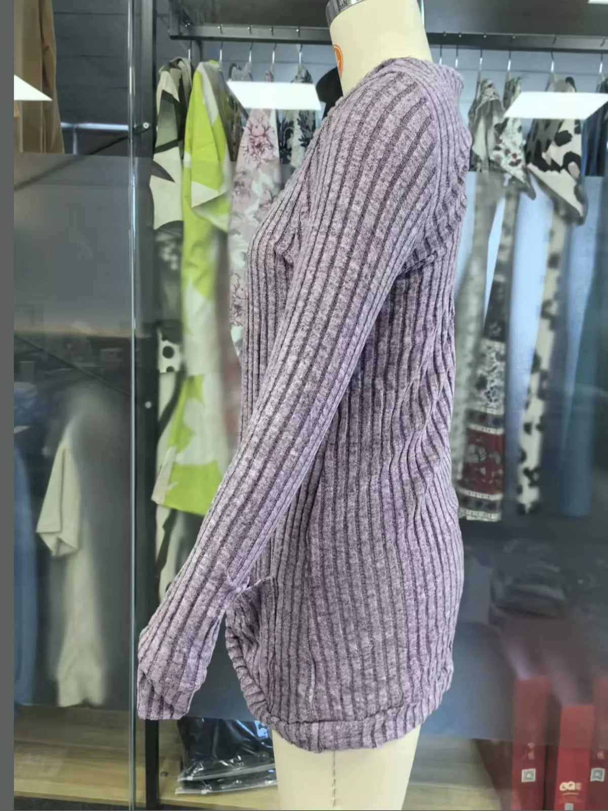 Ribbed Knit Open Front Cardigan with Pockets — side view
