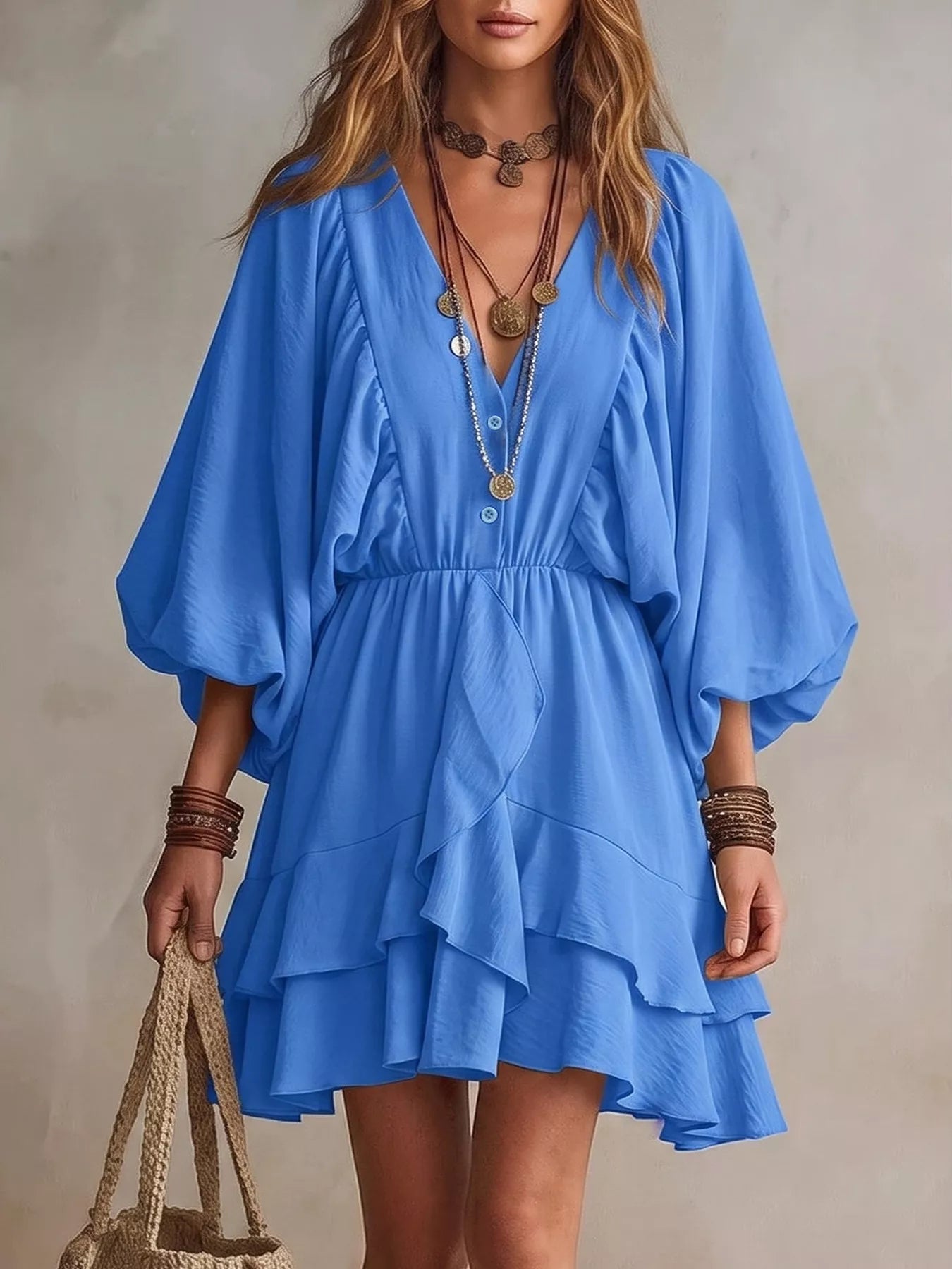 Trendsi Ruffled Balloon Sleeve Mini Dress -