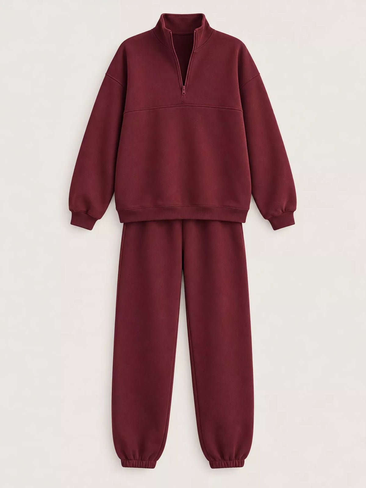 Half-zip top and pants set, burgundy flat set