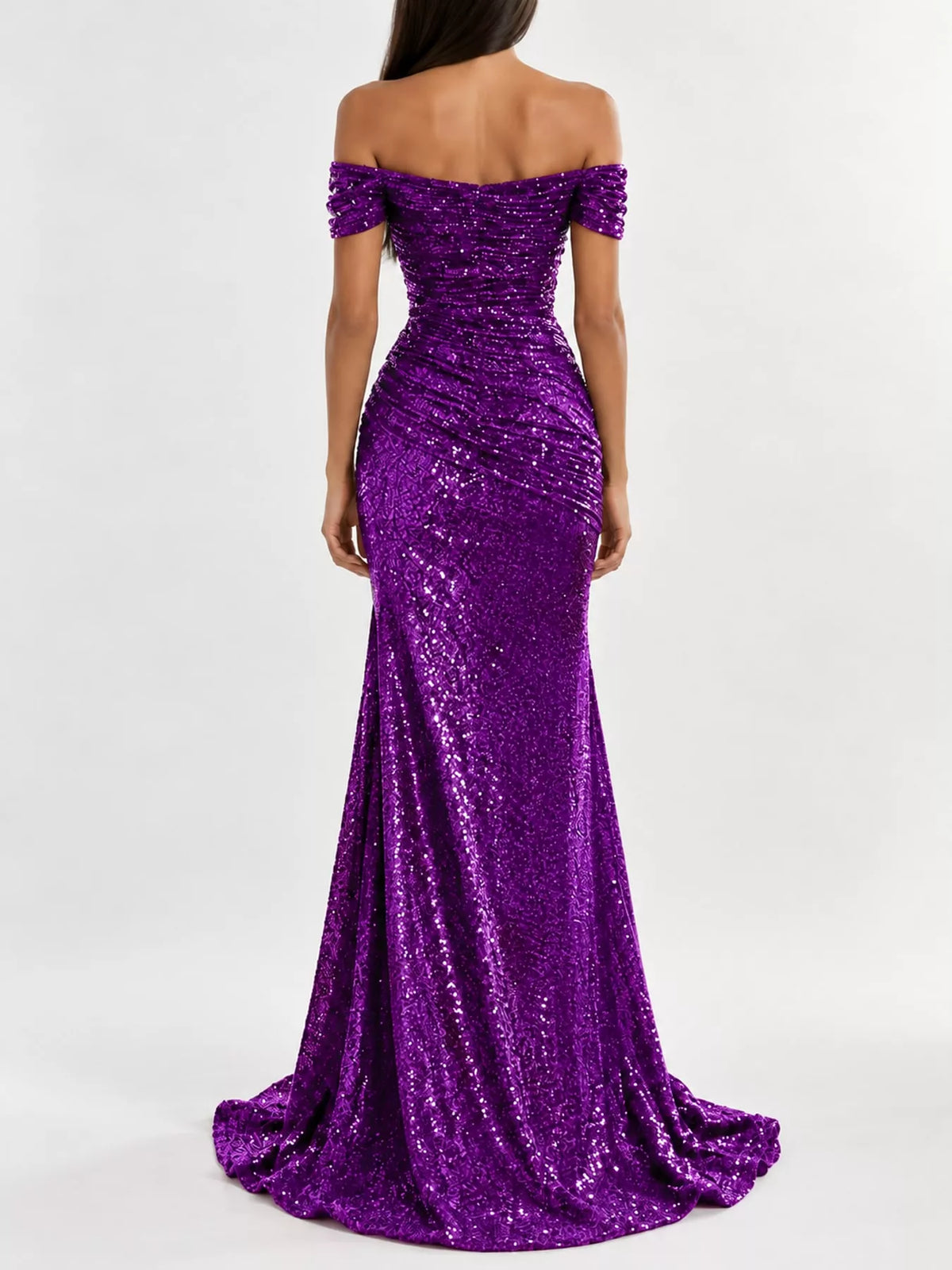 Off-shoulder short sleeve maxi dress, back view