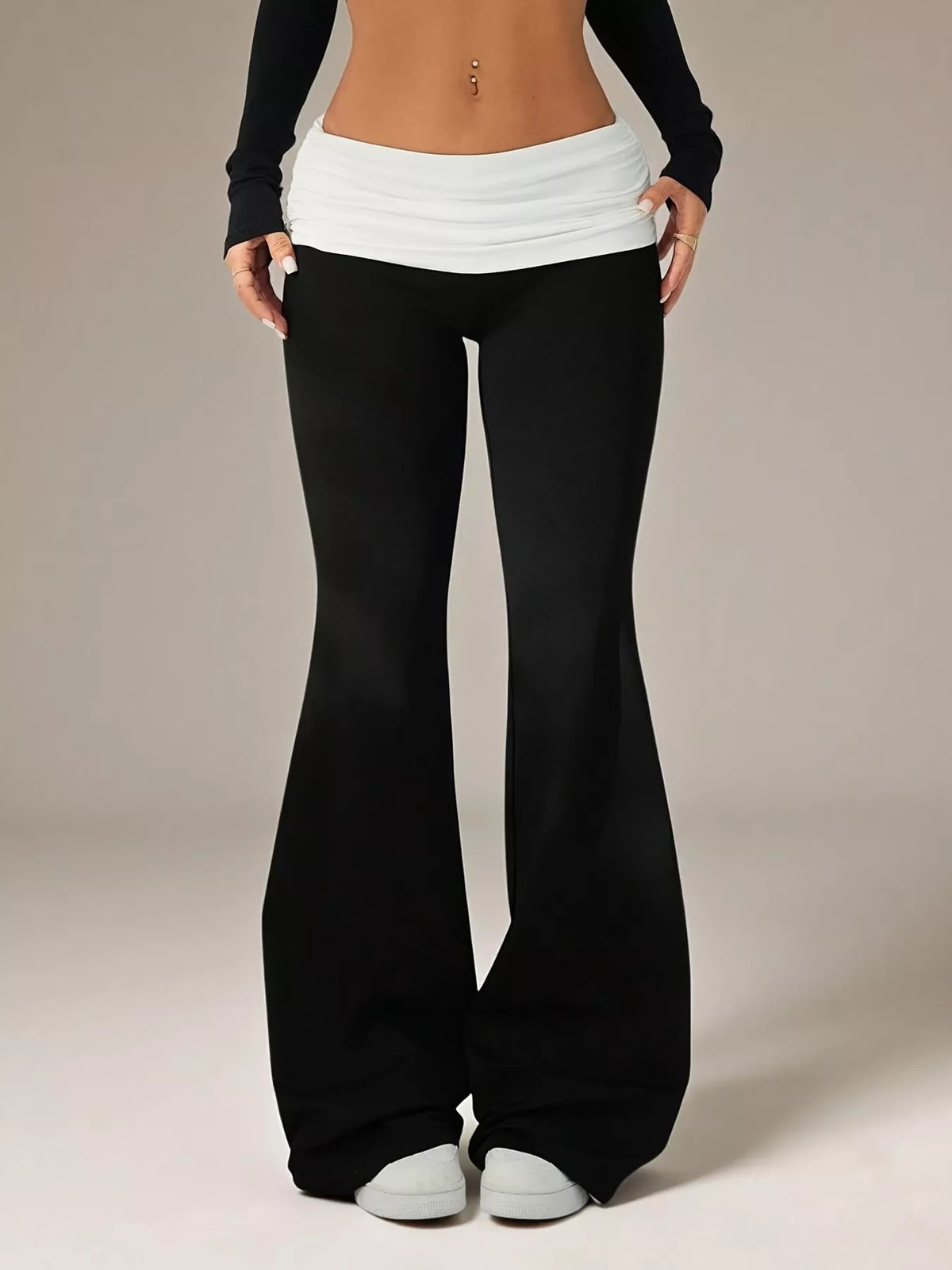 Women's high-waisted polka dot flare pants