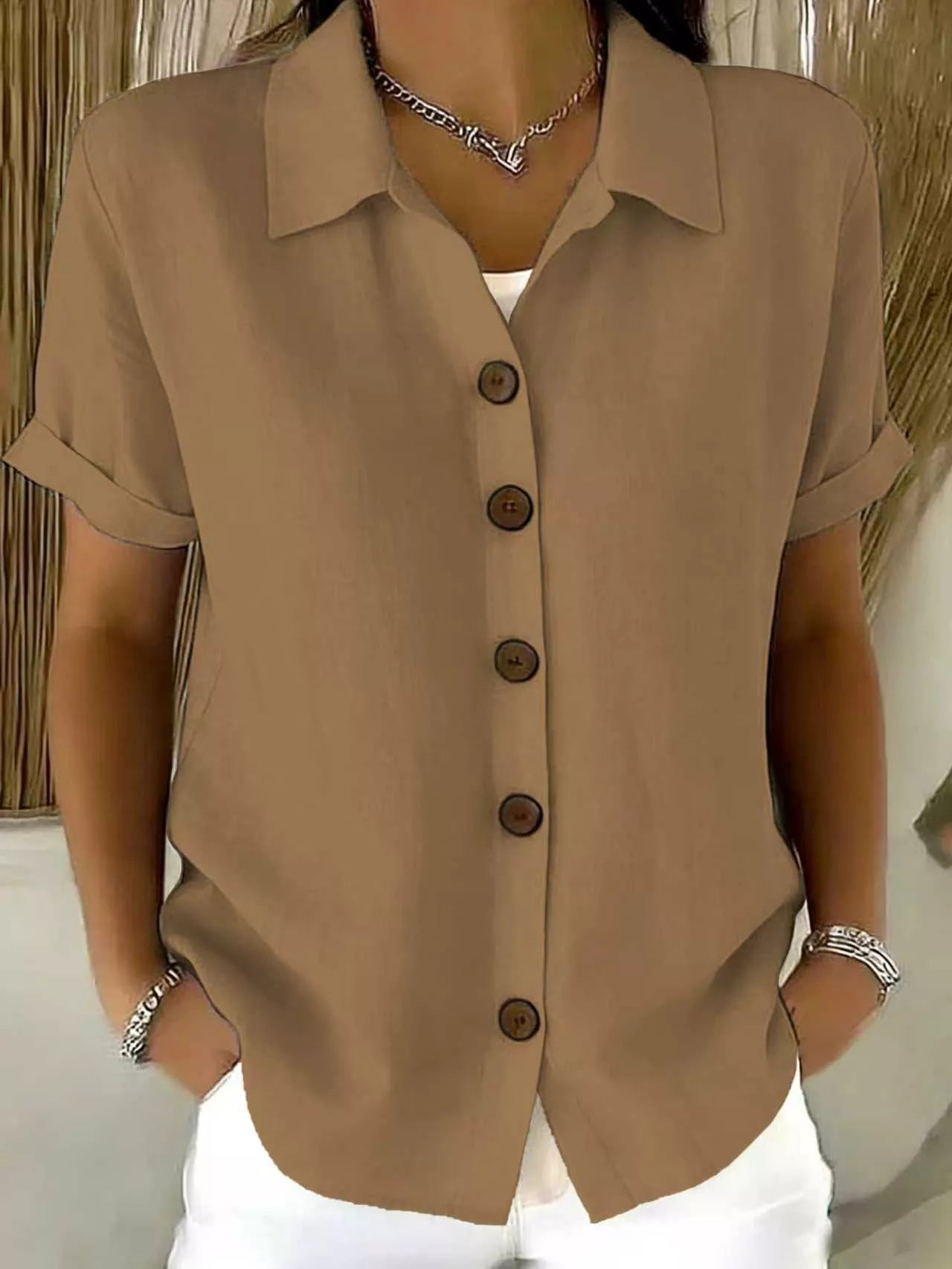 Trendsi Full Size Button-Down Short Sleeve Shirt Plus Size -